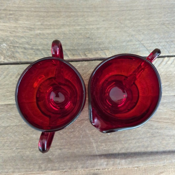 Vintage 1930s Ruby Red New Martinsville Glass Moondrops Creamer & Sugar Set - Picture 5 of 10